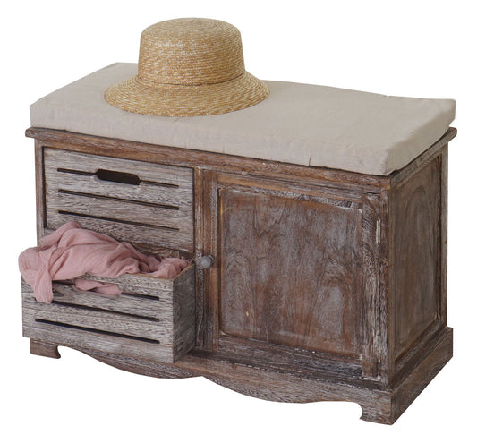 Bank MCW-J22, bank ladekast, shabby-look vintage MVG-gecertificeerd 49x71x32cm bruin