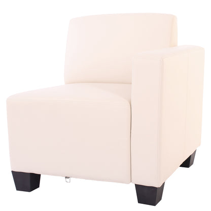 Modulair zijpaneel rechts, fauteuil met armleuning Lyon, kunstleer ~ crème