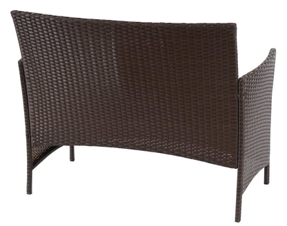 Halden poly rotan tuinbank, zitbank ~ bruin-gevlamd, groene kussens