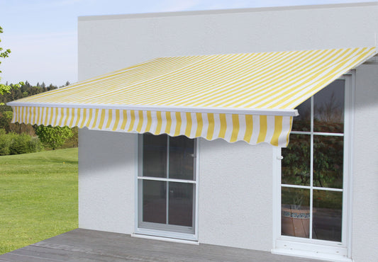 Aluminium zonnescherm MCW-E49, klaparm zonnescherm zonwering 2,5x2m ~ Polyester geel/wit