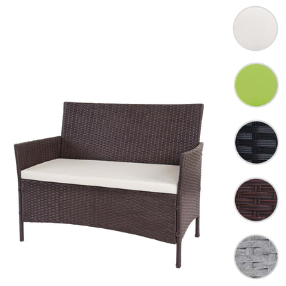 Poly-rattan tuinbank Halden, zitting ~ bruin-gemarmerd, kussens crème