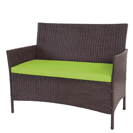 Halden poly rotan tuinbank, zitbank ~ bruin-gevlamd, groene kussens