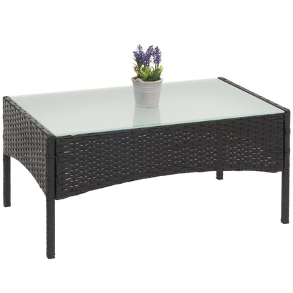 Poly-rattan tuintafel Halden, bijzettafel met glazen blad ~ antraciet
