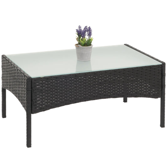 Poly-rattan tuintafel Halden, bijzettafel met glazen blad ~ antraciet