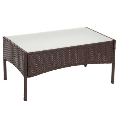 Poly-rattan tuintafel Halden, bijzettafel met glazen blad ~ bruin-gemarmerd