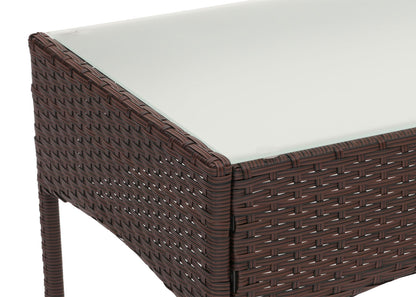 Poly-rattan tuintafel Halden, bijzettafel met glazen blad ~ bruin-gemarmerd