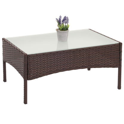 Poly-rattan tuintafel Halden, bijzettafel met glazen blad ~ bruin-gemarmerd