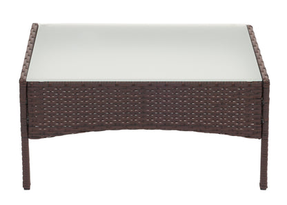 Poly-rattan tuintafel Halden, bijzettafel met glazen blad ~ bruin-gemarmerd