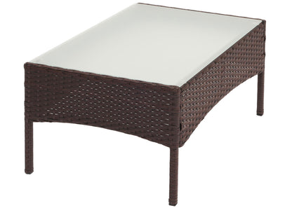 Poly-rattan tuintafel Halden, bijzettafel met glazen blad ~ bruin-gemarmerd