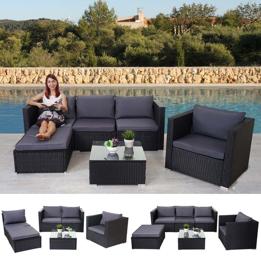 Brescia poly rotan set, tuinset loungeset ~ zwart, antraciet kussens