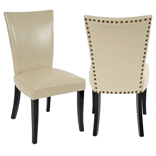 Set van 2 Chesterfield eetkamerstoelen, keukenstoel, klinknagels MVG-gecertificeerd ~ kunstleer, crème, donkere poten