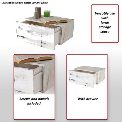 Wandplank MCW-C55, lade plank, shabby-look vintage, 21x46x30cm ~ naturel bruin