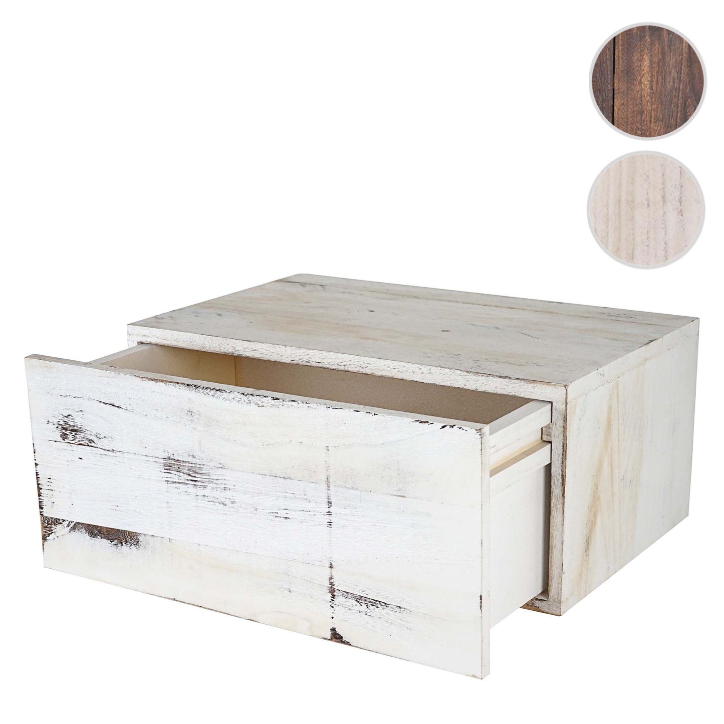 Wandplank MCW-C55, lade plank, shabby-look vintage, 21x46x30cm ~ wit