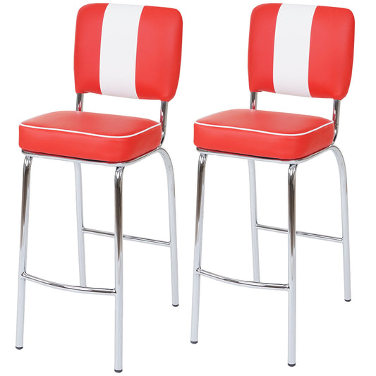 Set van 2 barkrukken Avellino, barkruk tegenkruk, retro jaren 50 ontwerp, kunstleer MVG ~ rood-wit