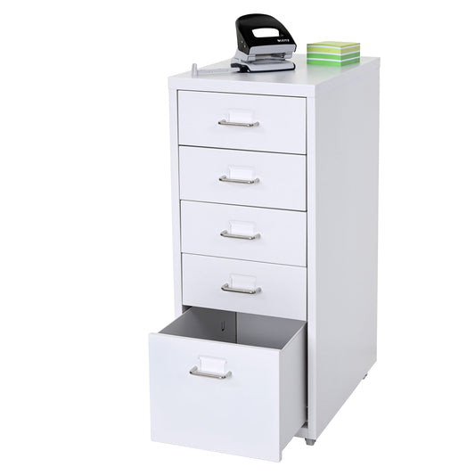 Trolley kast Boston T851, stalen ladekast, 69x28x41cm 5 laden ~ wit