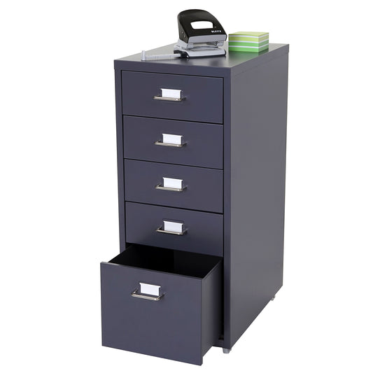 Trolley kast Boston T851, stalen ladekast, 69x28x41cm 5 laden ~ donkergrijs