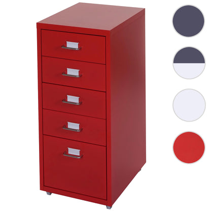 Trolley kast Boston T851, stalen ladekast, 69x28x41cm 5 laden ~ rood