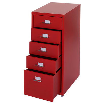 Trolley kast Boston T851, stalen ladekast, 69x28x41cm 5 laden ~ rood