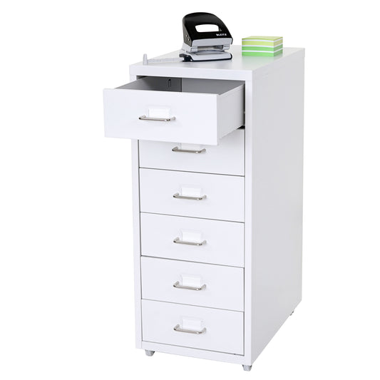 Verrijdbaar onderstel Boston T851, ladekast stalen kast, 69x28x41cm 6 laden ~ wit