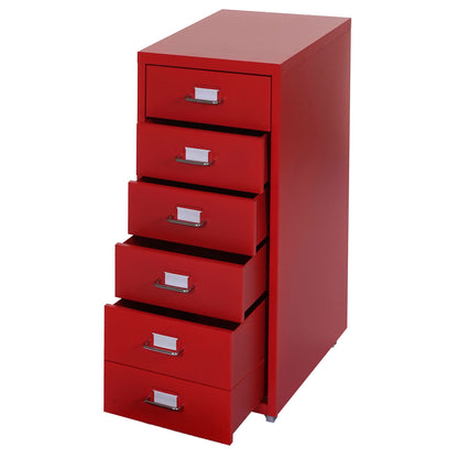 Trolley kast Boston T851, stalen ladekast, 69x28x41cm 6 laden ~ rood