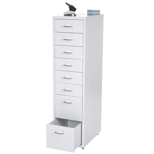 Trolley kast Boston T851, stalen ladekast, 110x28x41cm 8 laden ~ wit