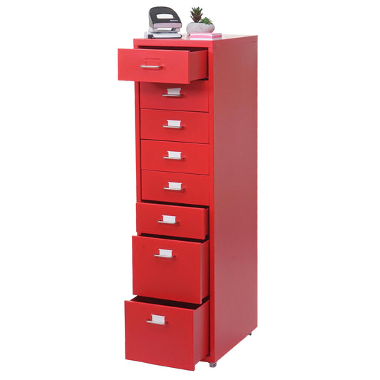 Trolley kast Boston T851, stalen ladekast, 110x28x41cm 8 laden ~ rood