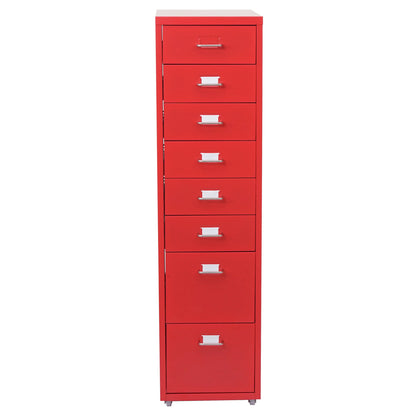 Trolley kast Boston T851, stalen ladekast, 110x28x41cm 8 laden ~ rood