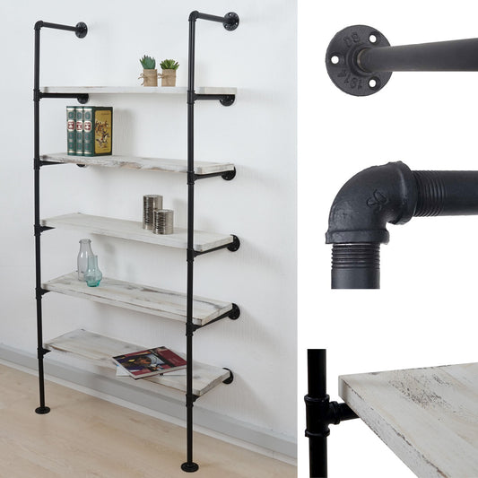 Staande plank MCW-C45, woonkamer plank boekenplank opbergrek, industrieel ontwerp hout metaal, 165x80x28cm ~ wit