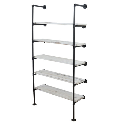 Staande plank MCW-C45, woonkamer plank boekenplank opbergrek, industrieel ontwerp hout metaal, 165x80x28cm ~ wit