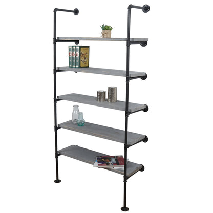 Staande plank MCW-C45, woonkamer plank boekenplank opbergrek, industrieel ontwerp hout metaal, 165x80x28cm ~ grijs