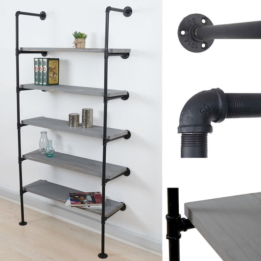 Staande plank MCW-C45, woonkamer plank boekenplank opbergrek, industrieel ontwerp hout metaal, 165x80x28cm ~ grijs