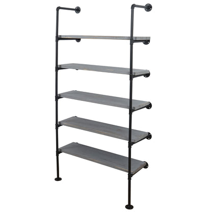 Staande plank MCW-C45, woonkamer plank boekenplank opbergrek, industrieel ontwerp hout metaal, 165x80x28cm ~ grijs