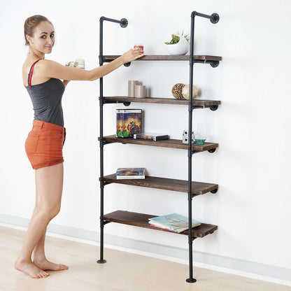 Staande plank MCW-C45, woonkamer plank boekenplank opbergplank, industrieel ontwerp hout metaal, 165x80x28cm ~ bruin