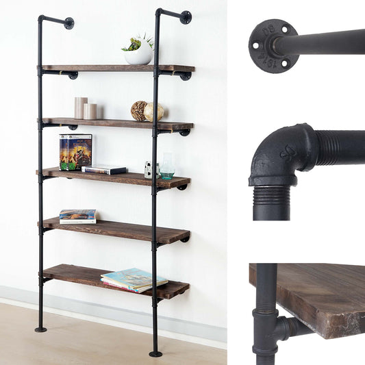 Staande plank MCW-C45, woonkamer plank boekenplank opbergplank, industrieel ontwerp hout metaal, 165x80x28cm ~ bruin