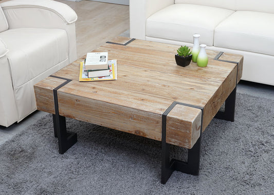 Salontafel MCW-A15, woonkamertafel, massief rustiek dennenhout MVG-gecertificeerd ~ natuurlijke kleur 90x90cm
