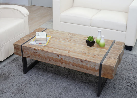 Salontafel MCW-A15a, woonkamertafel, massief sparrenhout rustiek MVG-gecertificeerd 40x120x60cm ~ natuurlijke kleur