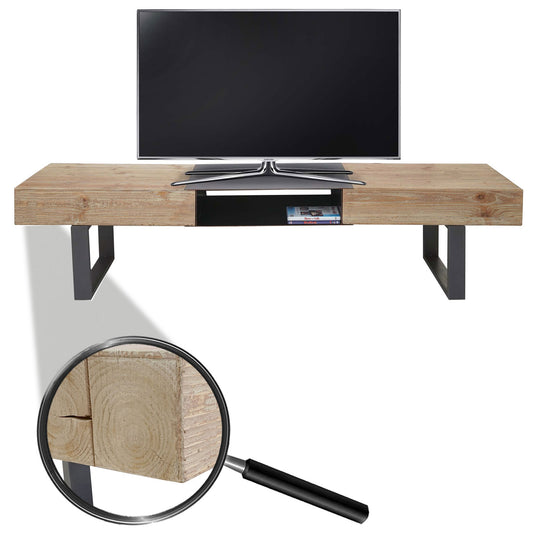 TV-rek MCW-A15, TV-tafel, massief rustiek dennenhout, MVG-gecertificeerd 46x180x41cm