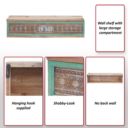 Wandplank MCW-A43, hangplank Plank, massief dennenhout vintage patchwork 65x16x13cm