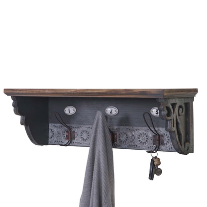 Wandkapstok MCW-A43, wandhaak, massief vintage dennenhout 22x60x18cm