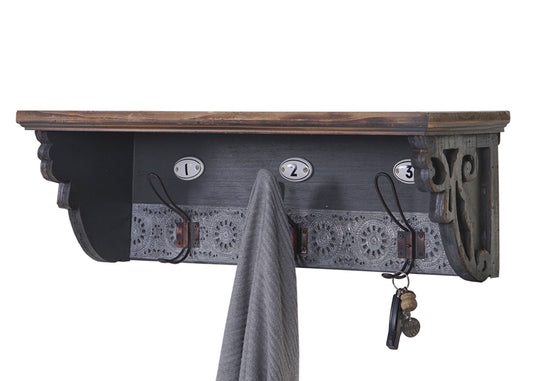 Wandkapstok MCW-A43, wandhaak, massief vintage dennenhout 22x60x18cm