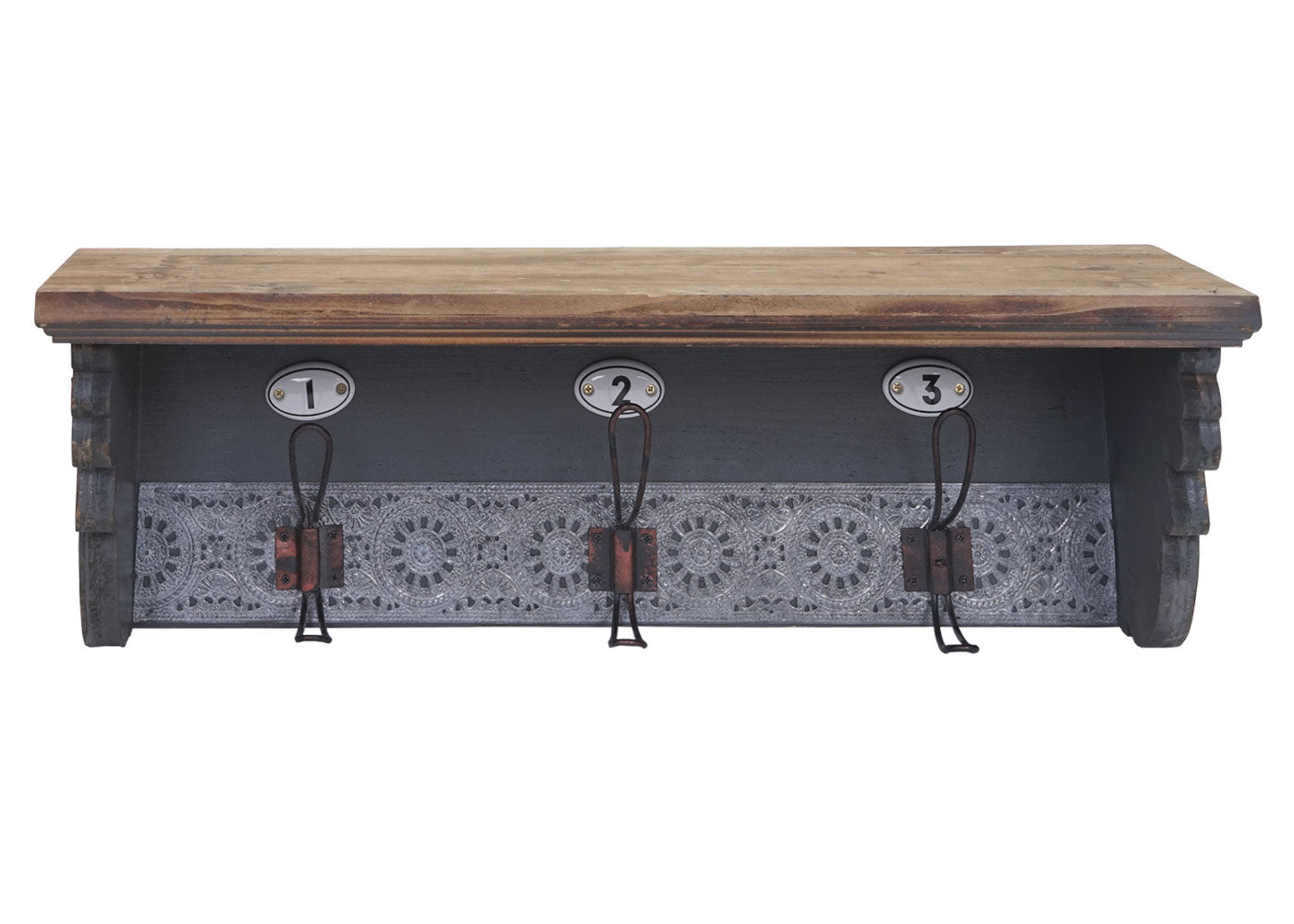 Wandkapstok MCW-A43, wandhaak, massief vintage dennenhout 22x60x18cm