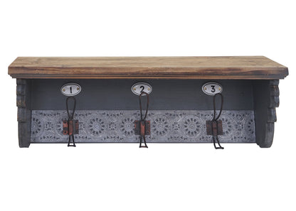 Wandkapstok MCW-A43, wandhaak, massief vintage dennenhout 22x60x18cm