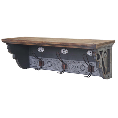 Wandkapstok MCW-A43, wandhaak, massief vintage dennenhout 22x60x18cm