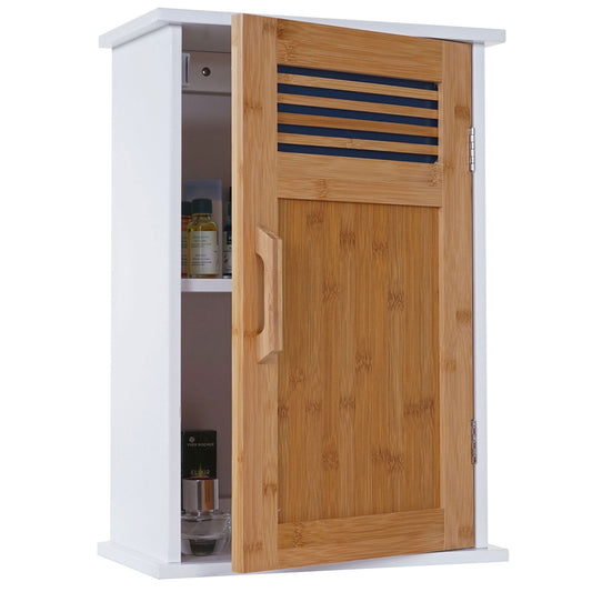 Wandkast MCW-A85, badkamermeubel Wandkast bamboe, 52x35x21cm wit