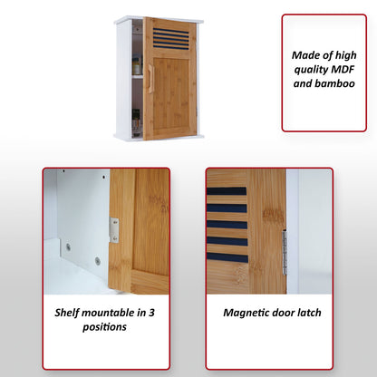 Wandkast MCW-A85, badkamermeubel Wandkast bamboe, 52x35x21cm wit