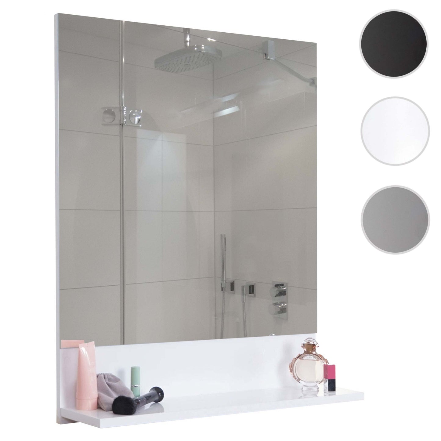 Wandspiegel met planchet MCW-B19, badkamerspiegel badkamer, hoogglans 75x60cm ~ wit