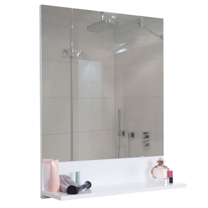 Wandspiegel met planchet MCW-B19, badkamerspiegel badkamer, hoogglans 75x80cm ~ wit