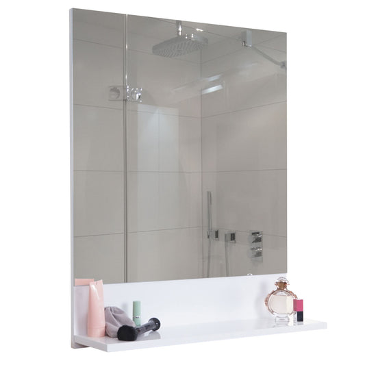 Wandspiegel met planchet MCW-B19, badkamerspiegel badkamer, hoogglans 75x80cm ~ wit