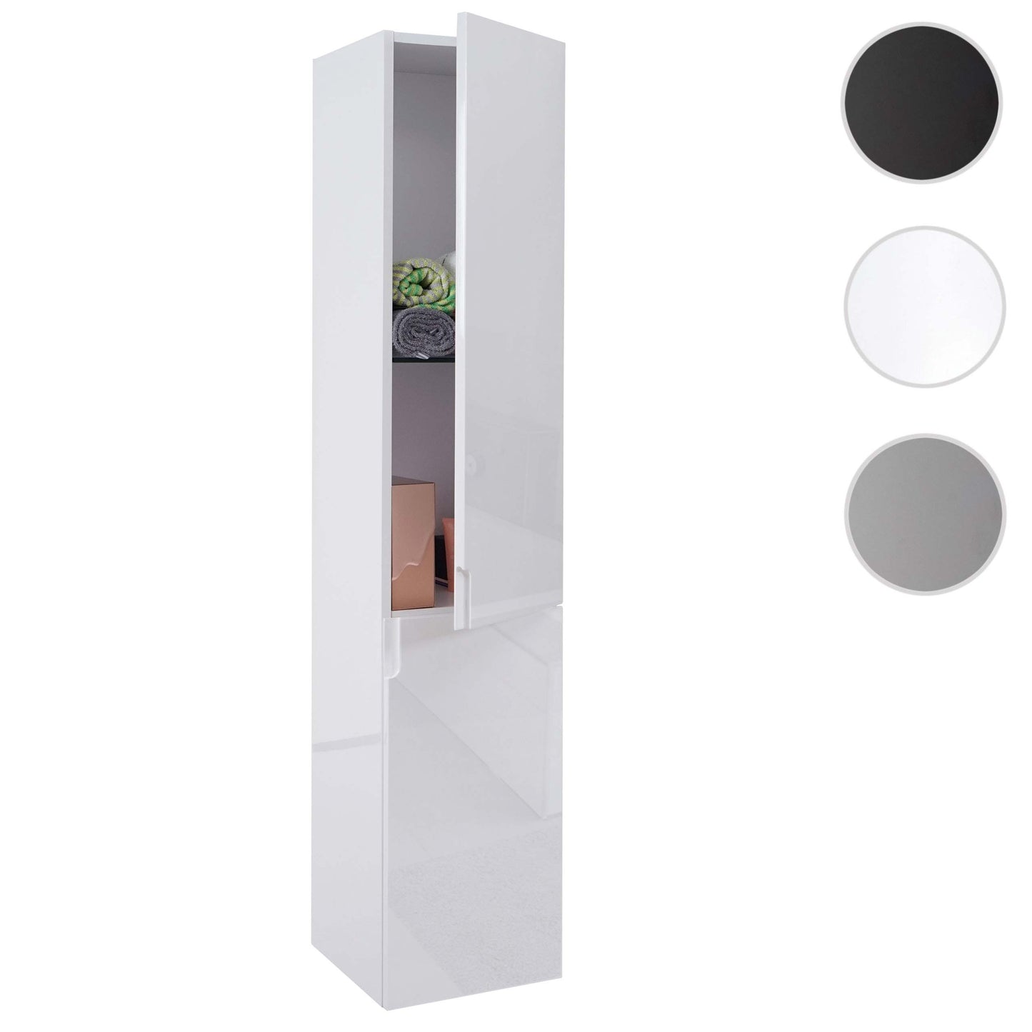 Wandkast MCW-B19, midikast hoge kast badkamermeubel, hoogglans 150x30cm ~ wit