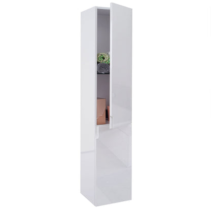 Wandkast MCW-B19, midikast hoge kast badkamermeubel, hoogglans 150x30cm ~ wit